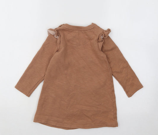 George Girls Brown Cotton A-Line Size 2 Years Round Neck Pullover - Cat