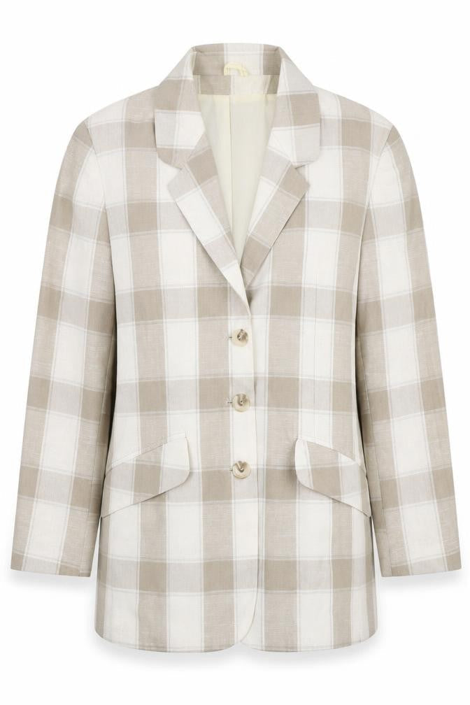 Classics Woman Womens Ivory Plaid Viscose Jacket Blazer Size 12