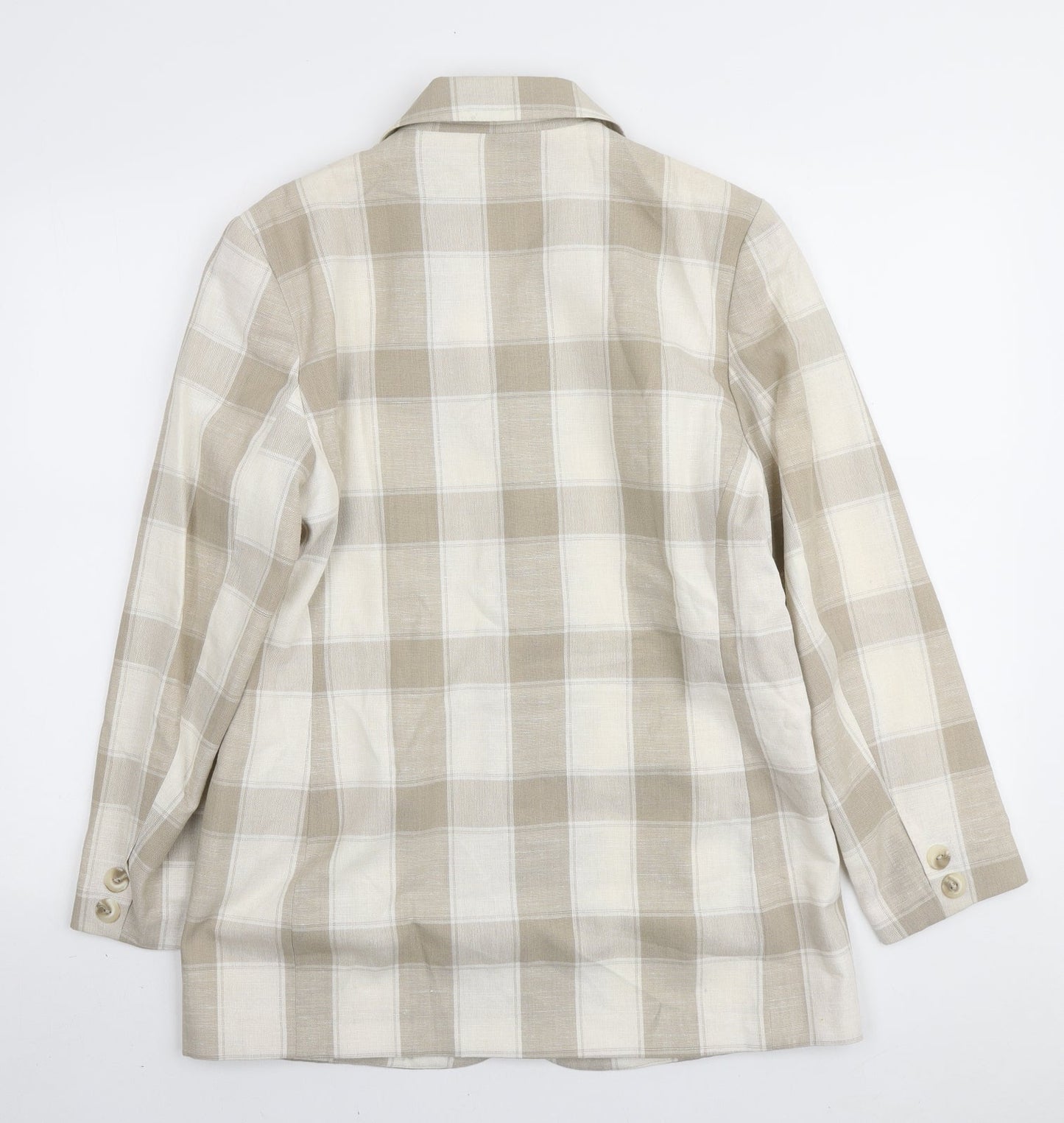 Classic Woman Womens Ivory Plaid Viscose Jacket Blazer Size 12