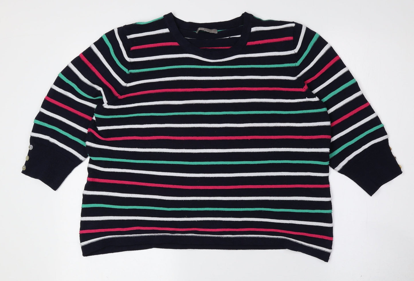 First Avenue Womens Multicoloured Round Neck Striped Polyester Pullover Jumper Size L