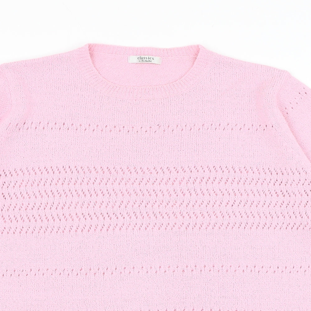 Berkertex Womens Pink Round Neck Acrylic Pullover Jumper Size 14