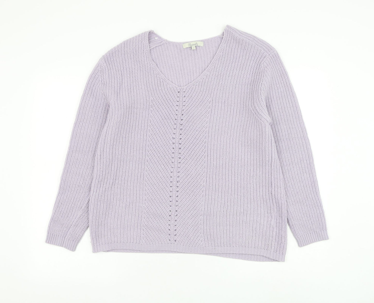 Peacocks Womens Purple V-Neck Polyester Pullover Jumper Size S