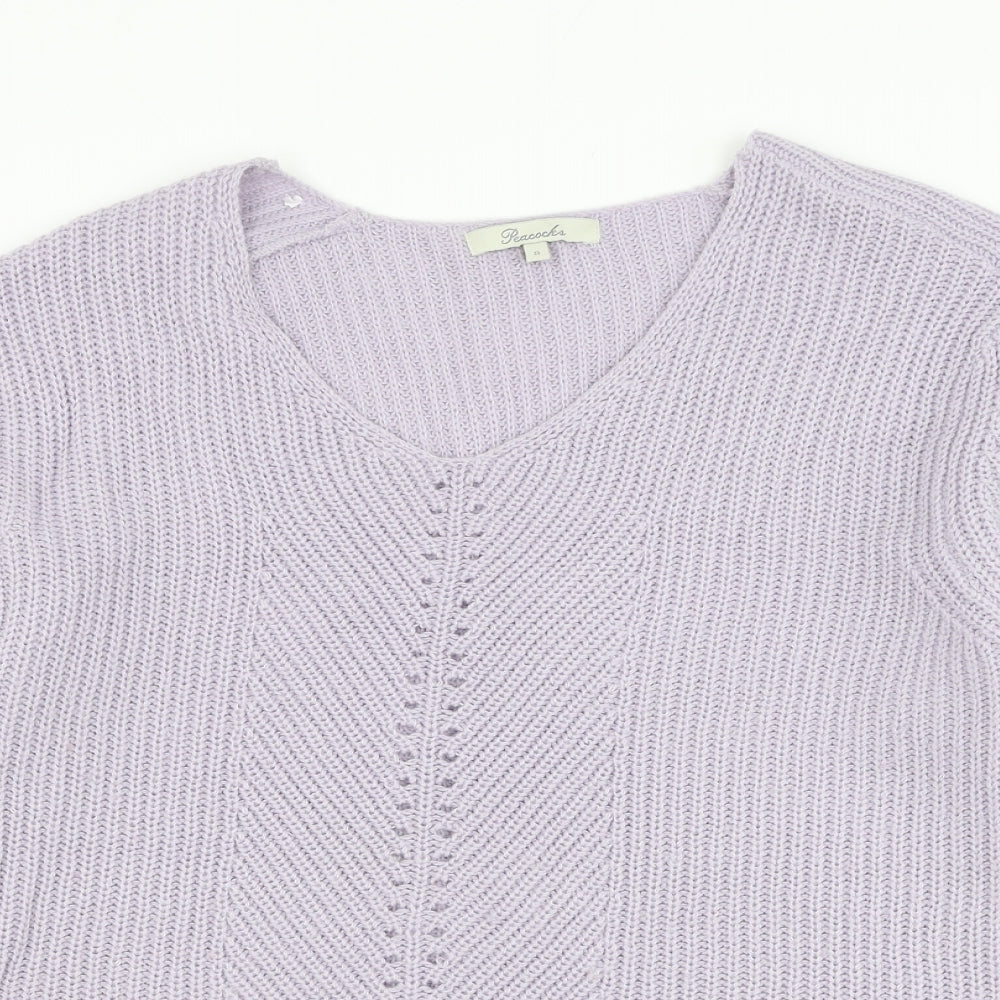 Peacocks Womens Purple V-Neck Polyester Pullover Jumper Size S