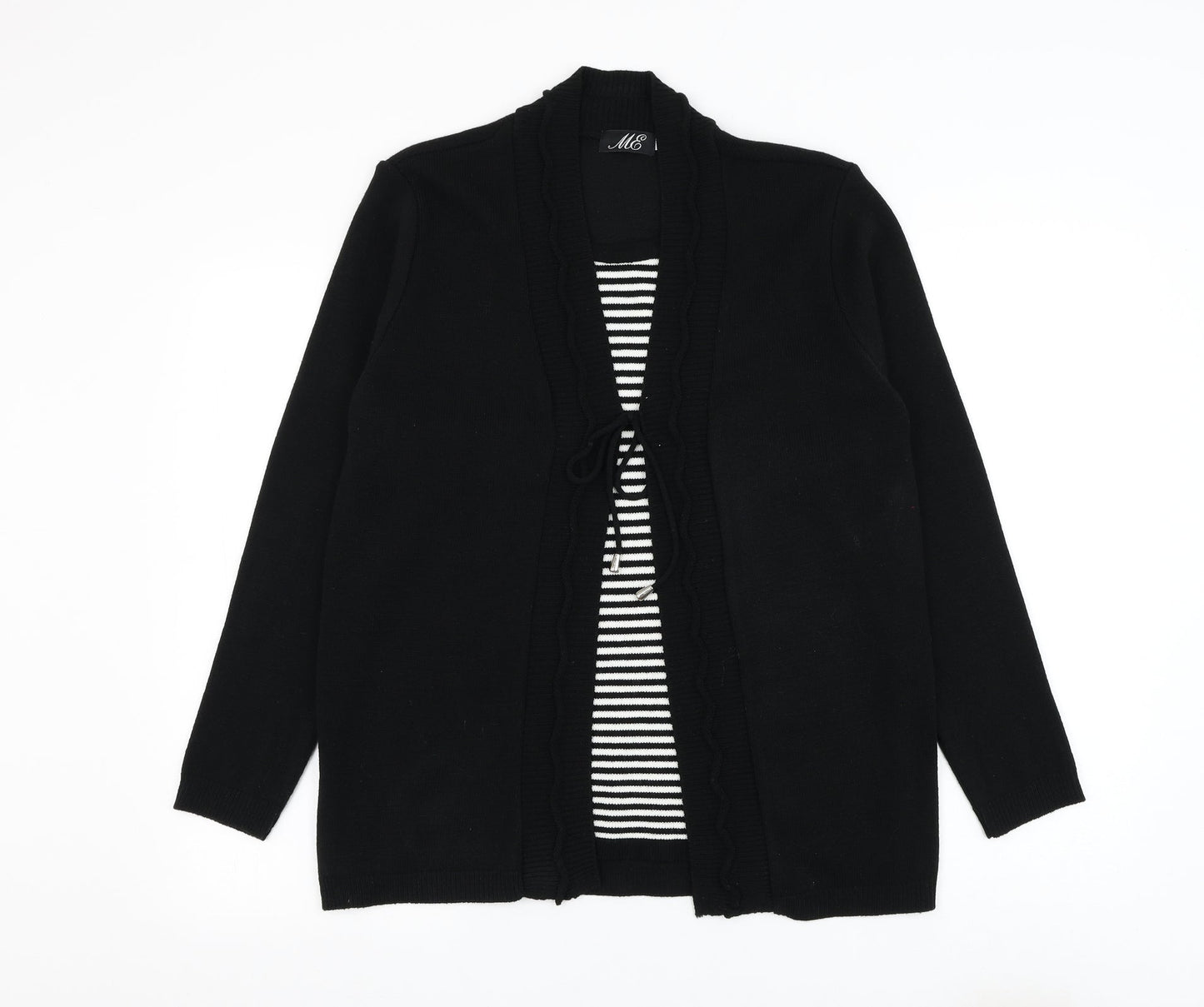 Me Womens Black Square Neck Striped Acrylic Cardigan Jumper Size M