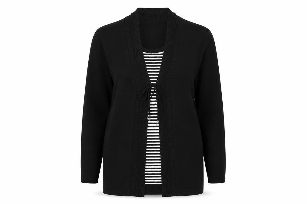 Me Womens Black Square Neck Striped Acrylic Cardigan Jumper Size M