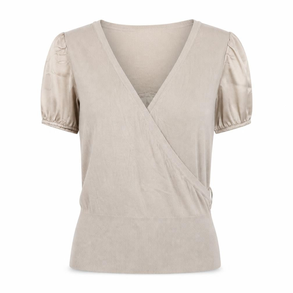 Essentials Style Womens Beige Viscose Basic Blouse Size 10 V-Neck
