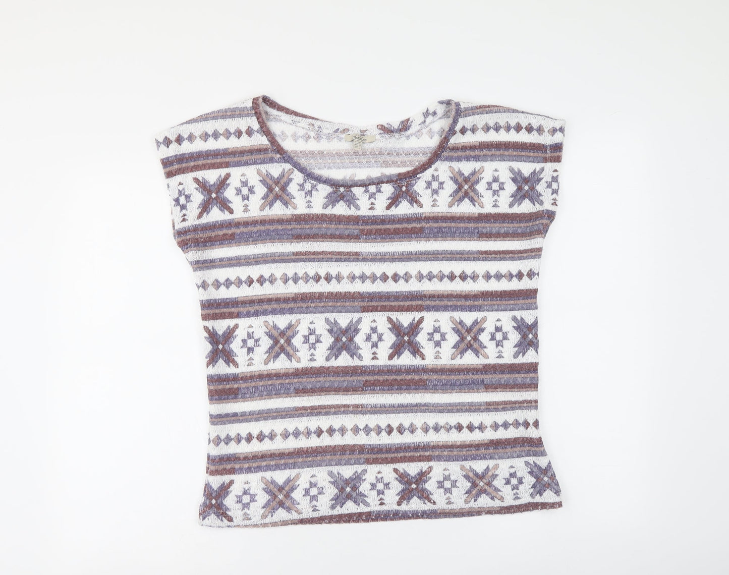 Zara Womens Multicoloured Geometric Acrylic Basic T-Shirt Size M Boat Neck