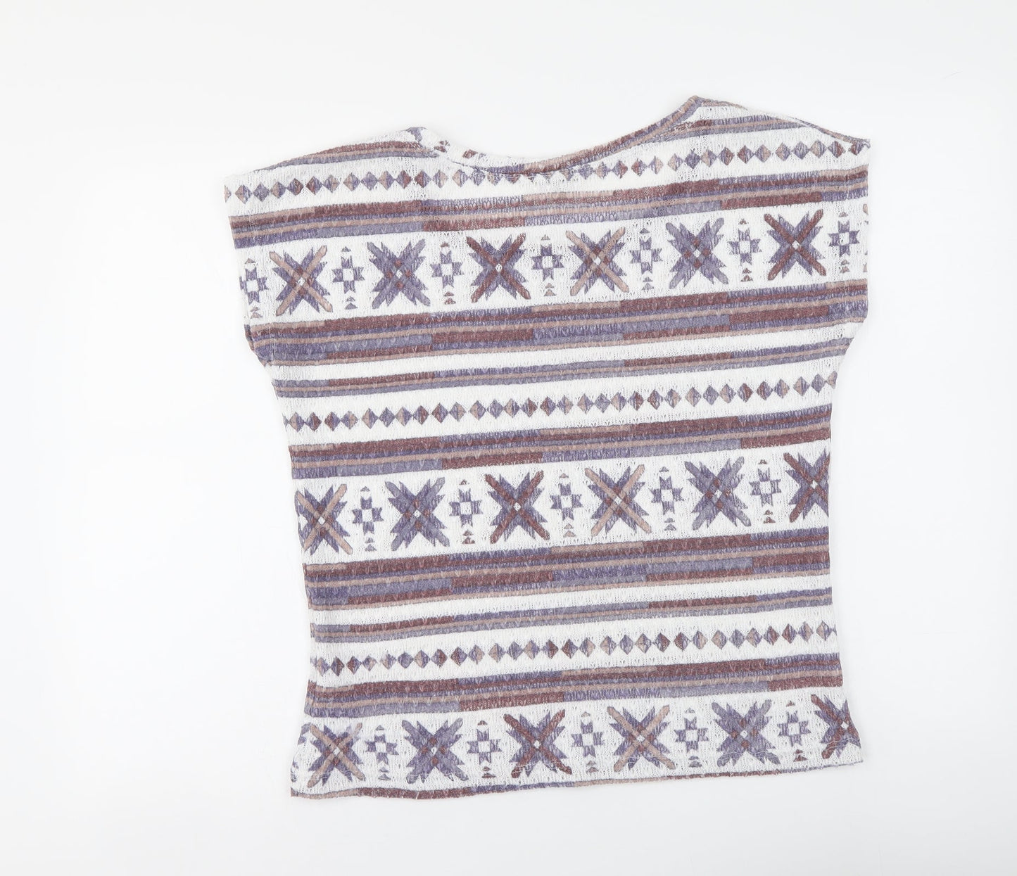 Zara Womens Multicoloured Geometric Acrylic Basic T-Shirt Size M Boat Neck