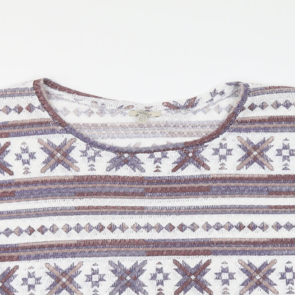 Zara Womens Multicoloured Geometric Acrylic Basic T-Shirt Size M Boat Neck
