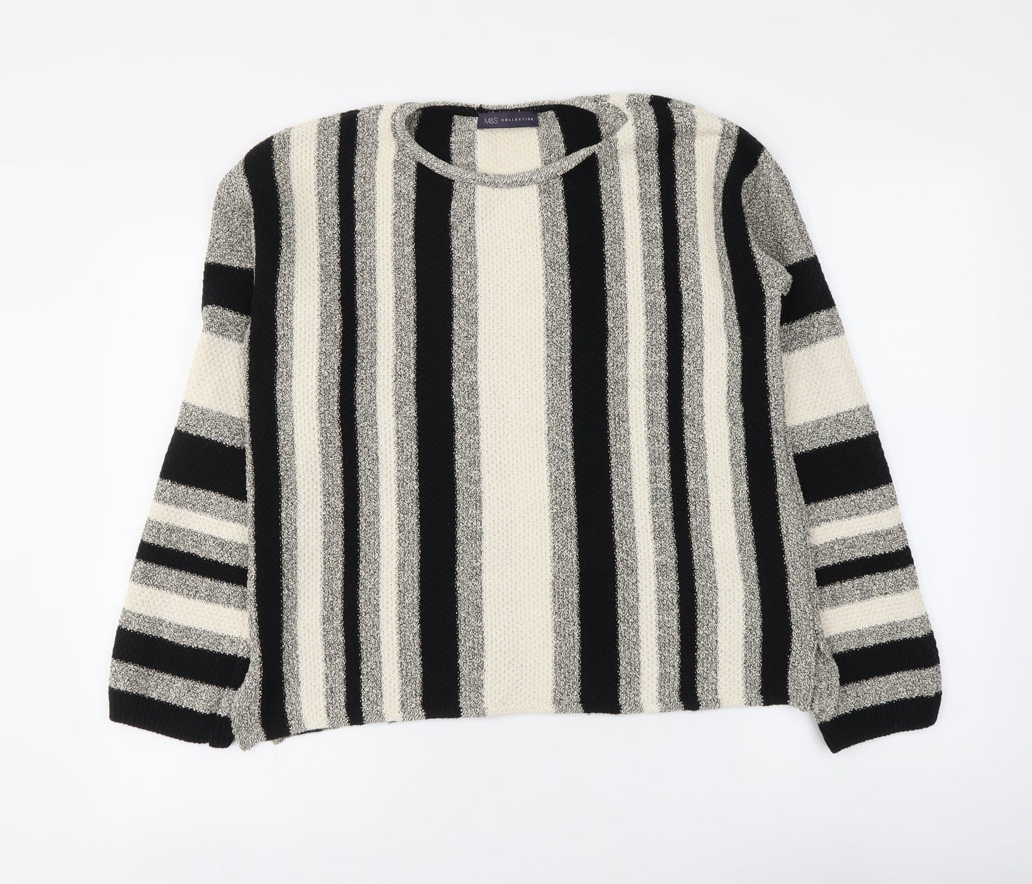 Marks and Spencer Womens Multicoloured Round Neck Striped Acrylic Pullover Jumper Size M