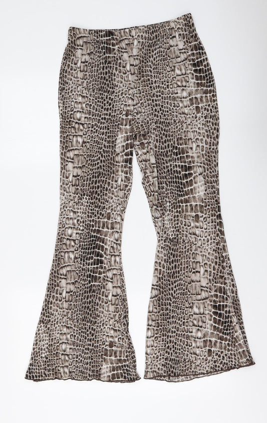 Topshoip Womens Beige Animal Print Polyester Trousers Size 10 L28 in Regular Drawstring - Snake pattern