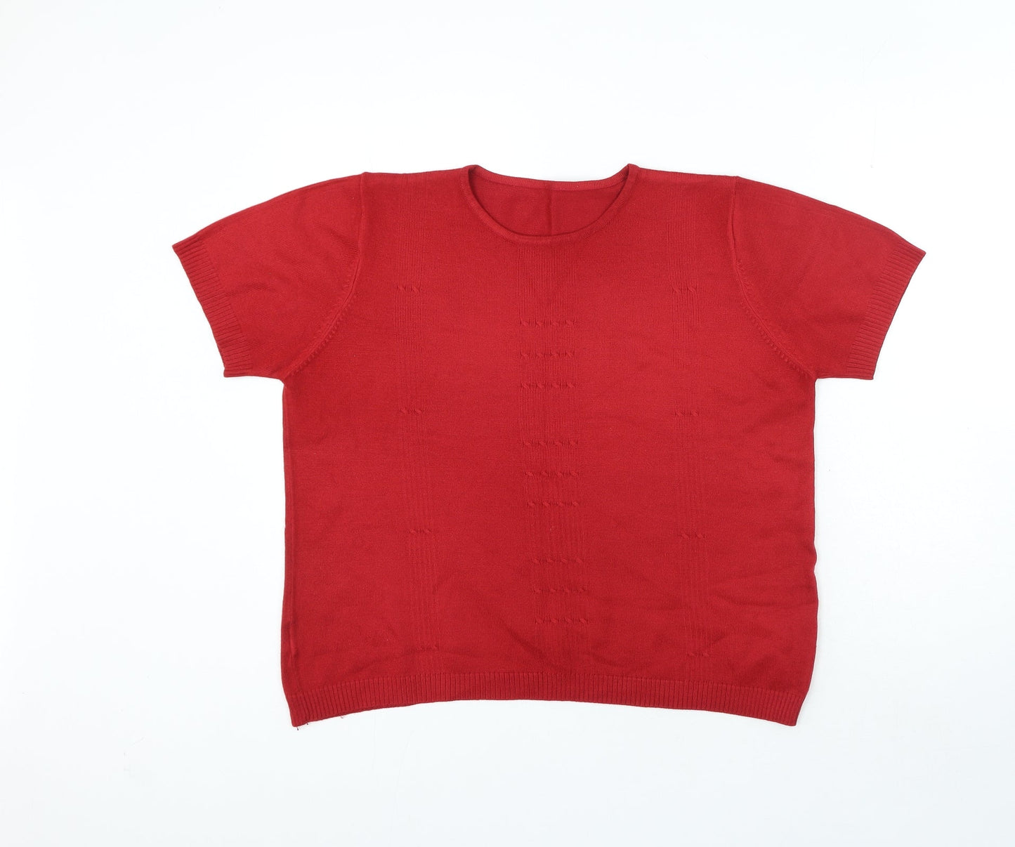 Preworn Womens Red Acrylic Basic T-Shirt Size L Round Neck