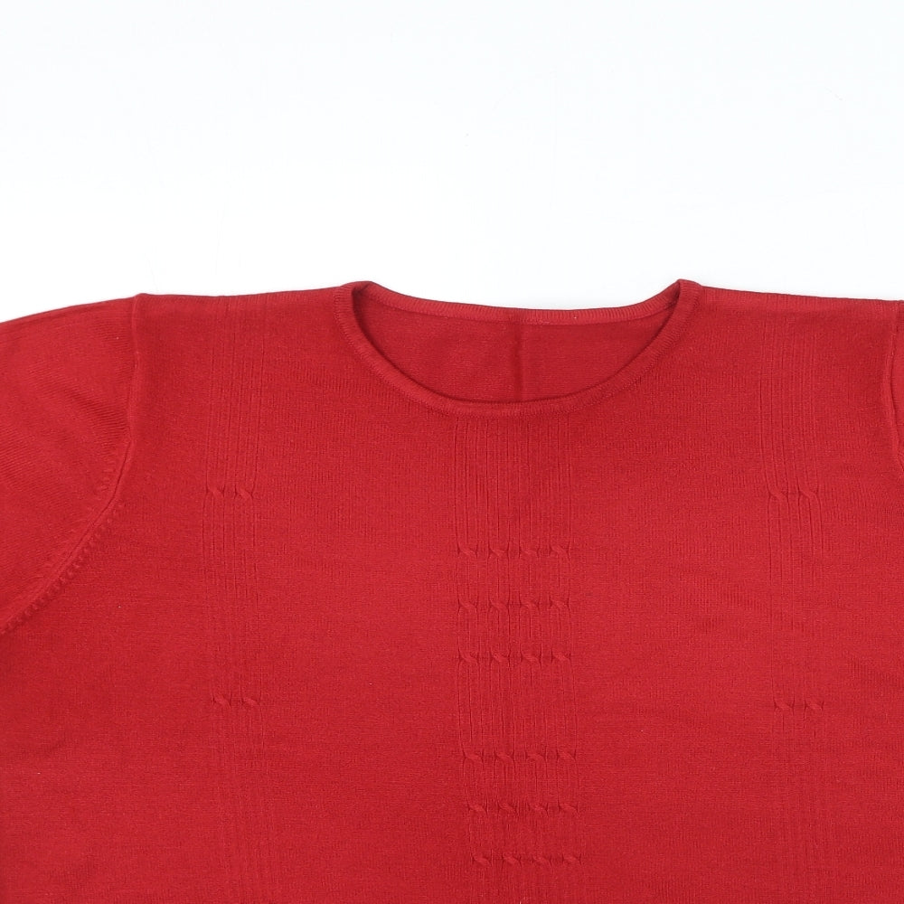 Preworn Womens Red Acrylic Basic T-Shirt Size L Round Neck