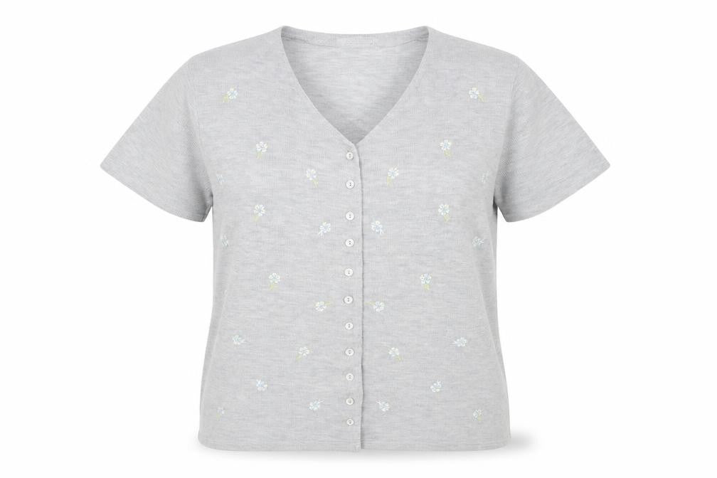 IN STYLE Womens Grey V-Neck Floral Polyester Cardigan Jumper Size M