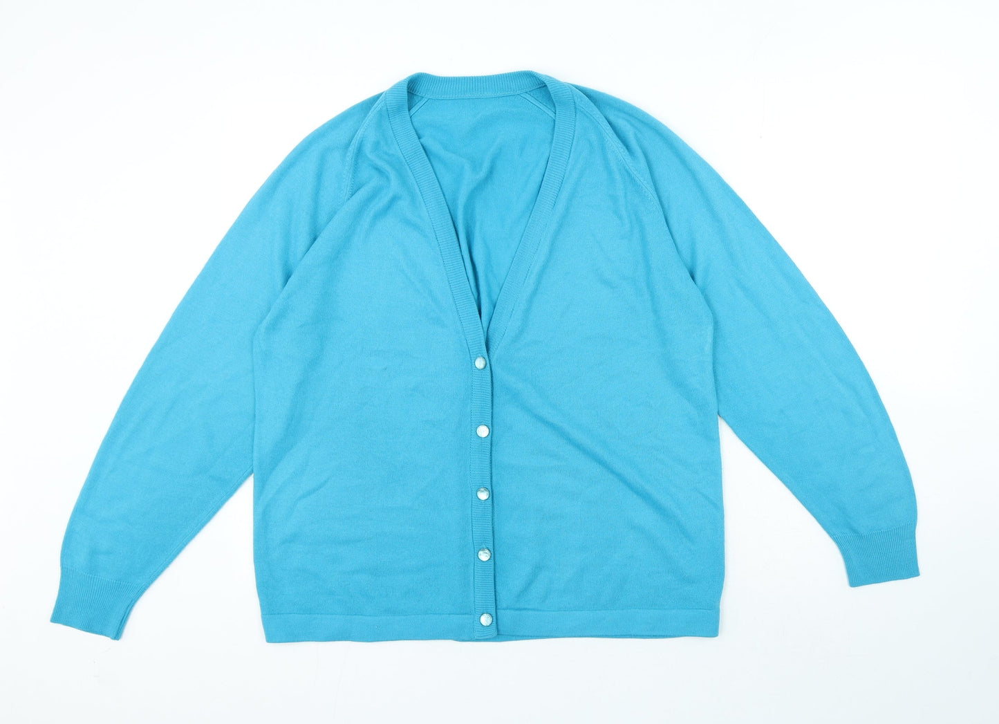 Preworn Womens Blue V-Neck Acrylic Cardigan Jumper Size L
