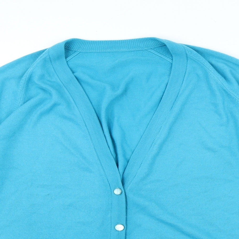 Preworn Womens Blue V-Neck Acrylic Cardigan Jumper Size L