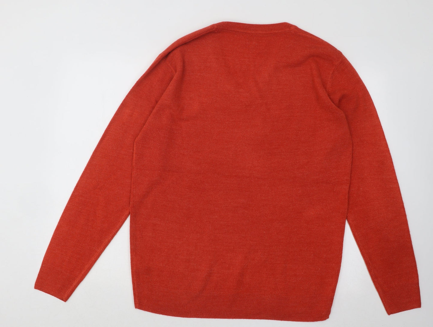 Easy Womens Orange V-Neck Acrylic Pullover Jumper Size L