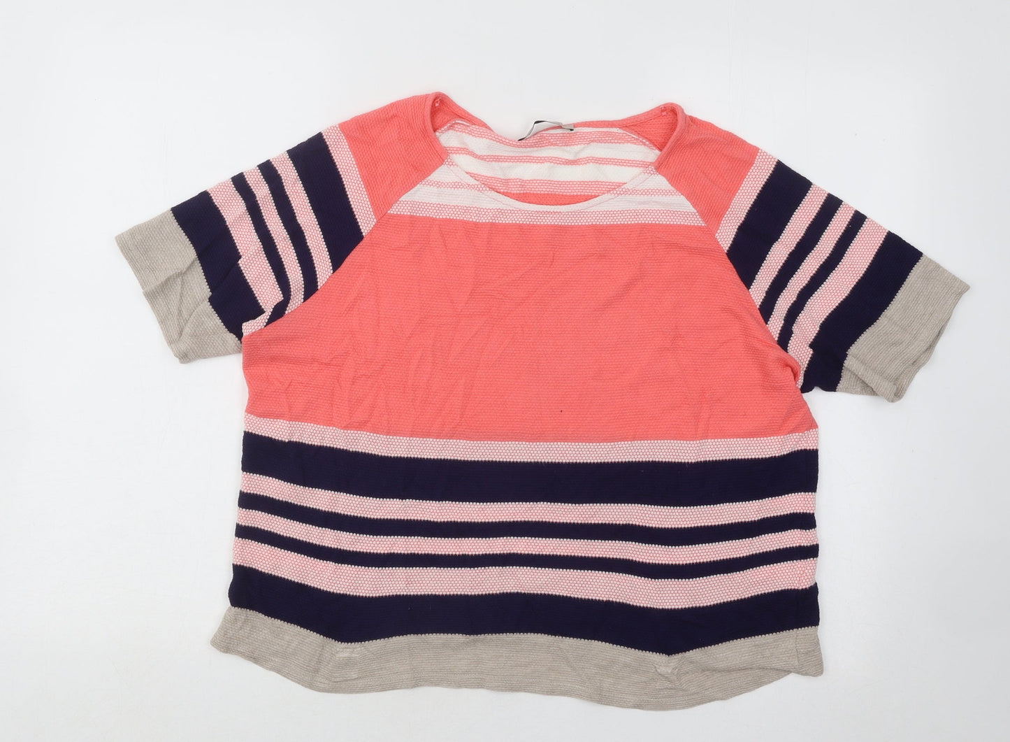 Marks and Spencer Womens Multicoloured Round Neck Striped Cotton Pullover Jumper Size 16