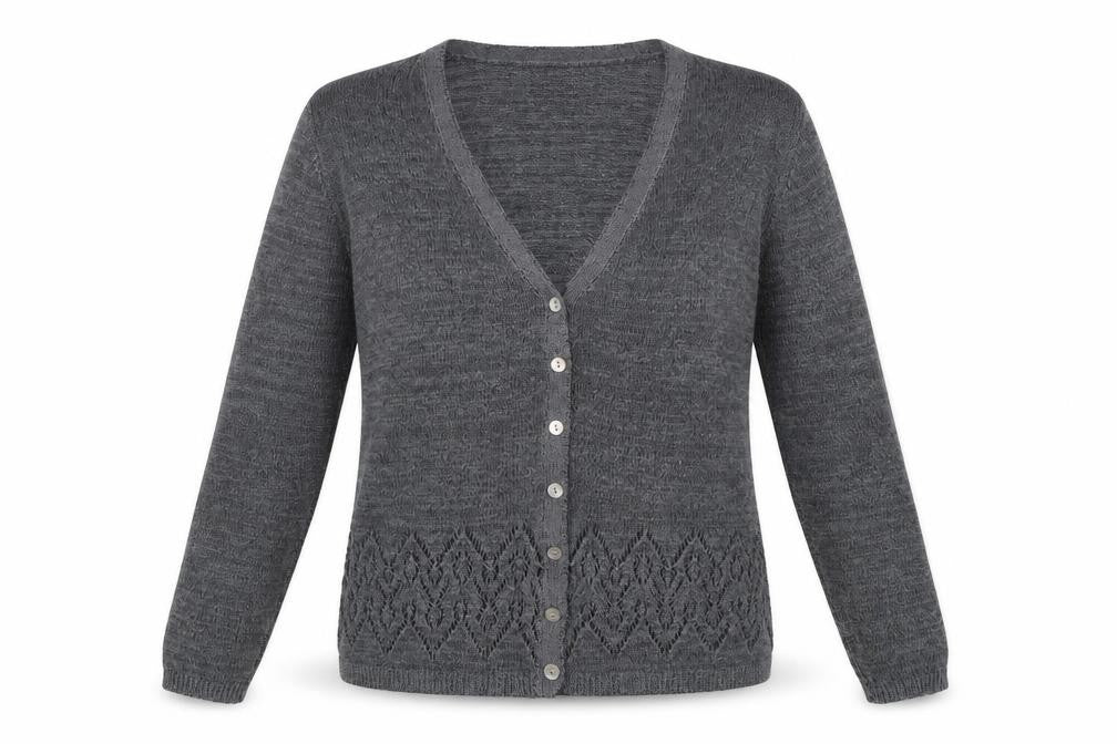 Compliments Womens Grey V-Neck Geometric Polyester Cardigan Jumper Size 14