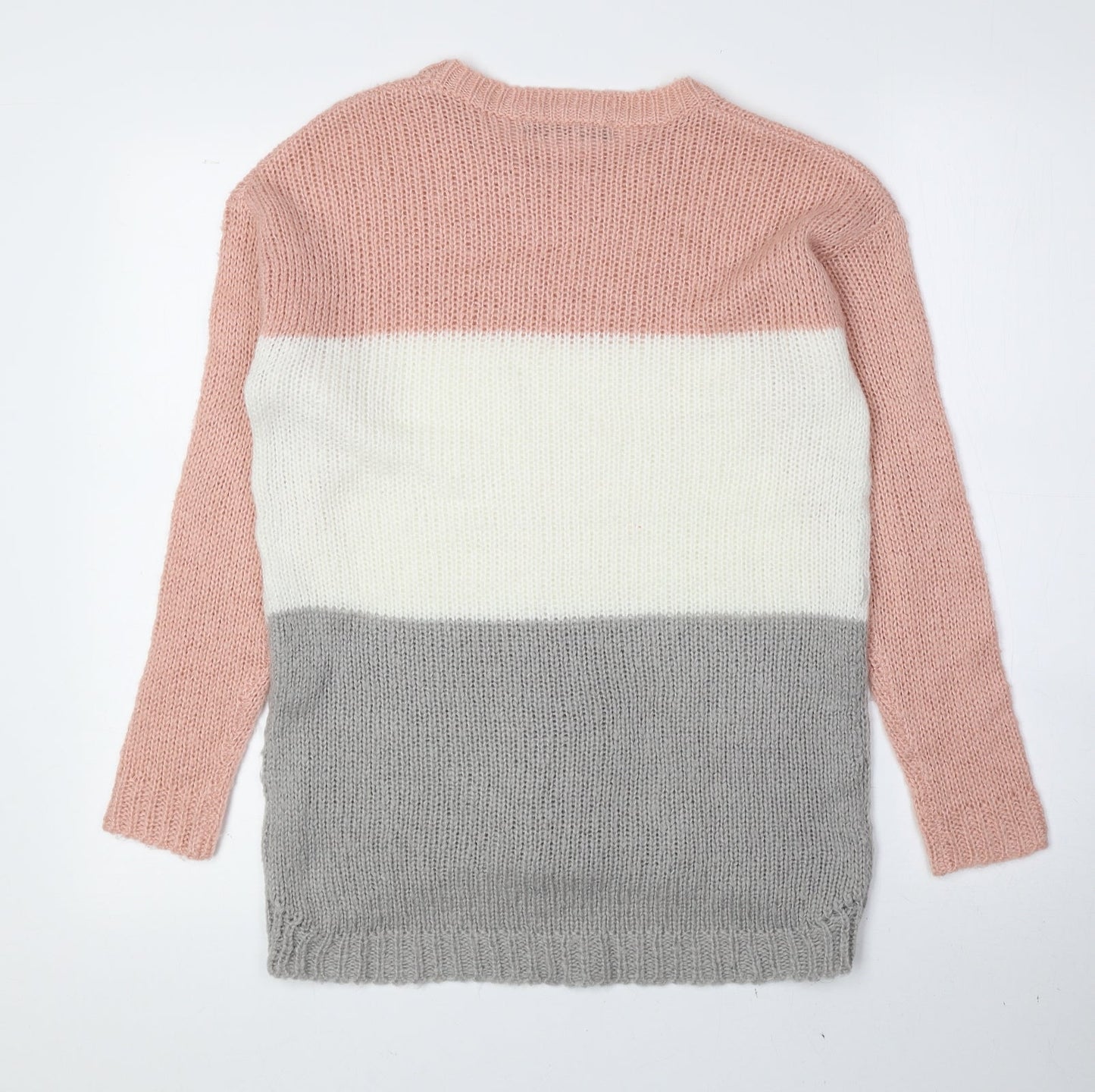 Select Womens Multicoloured Crew Neck Striped Acrylic Pullover Jumper Size 6