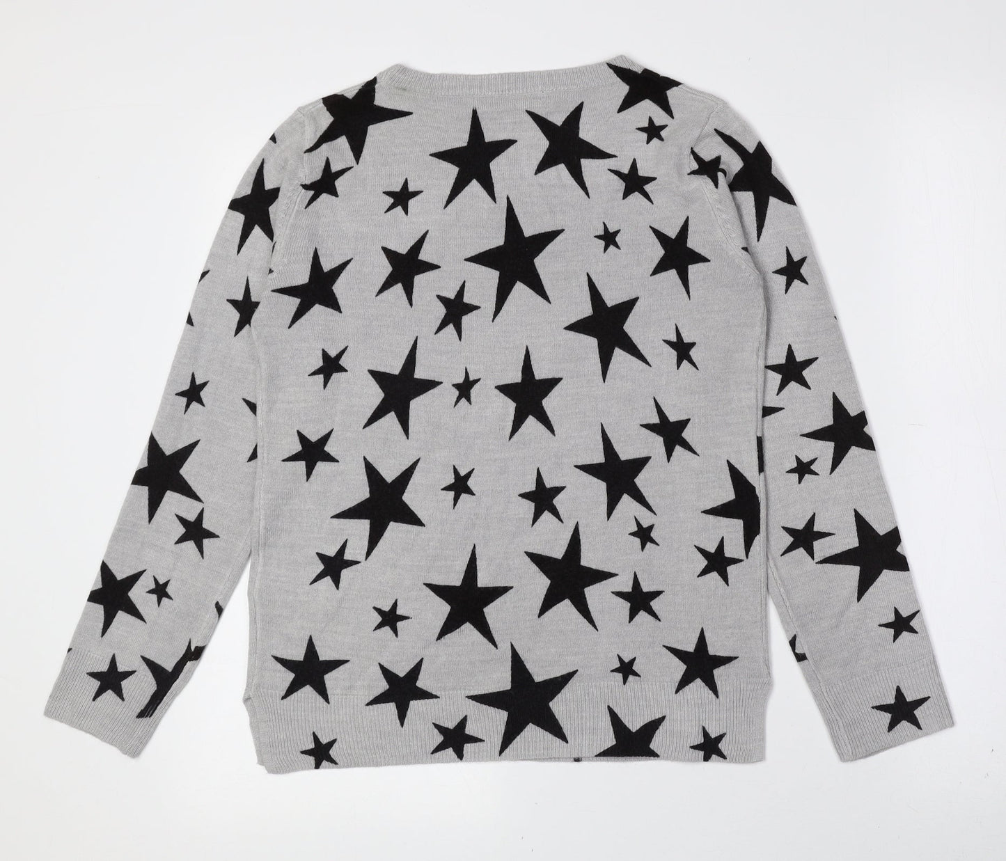 Marks and Spencer Womens Grey Crew Neck Geometric Acrylic Pullover Jumper Size 8 - Stars