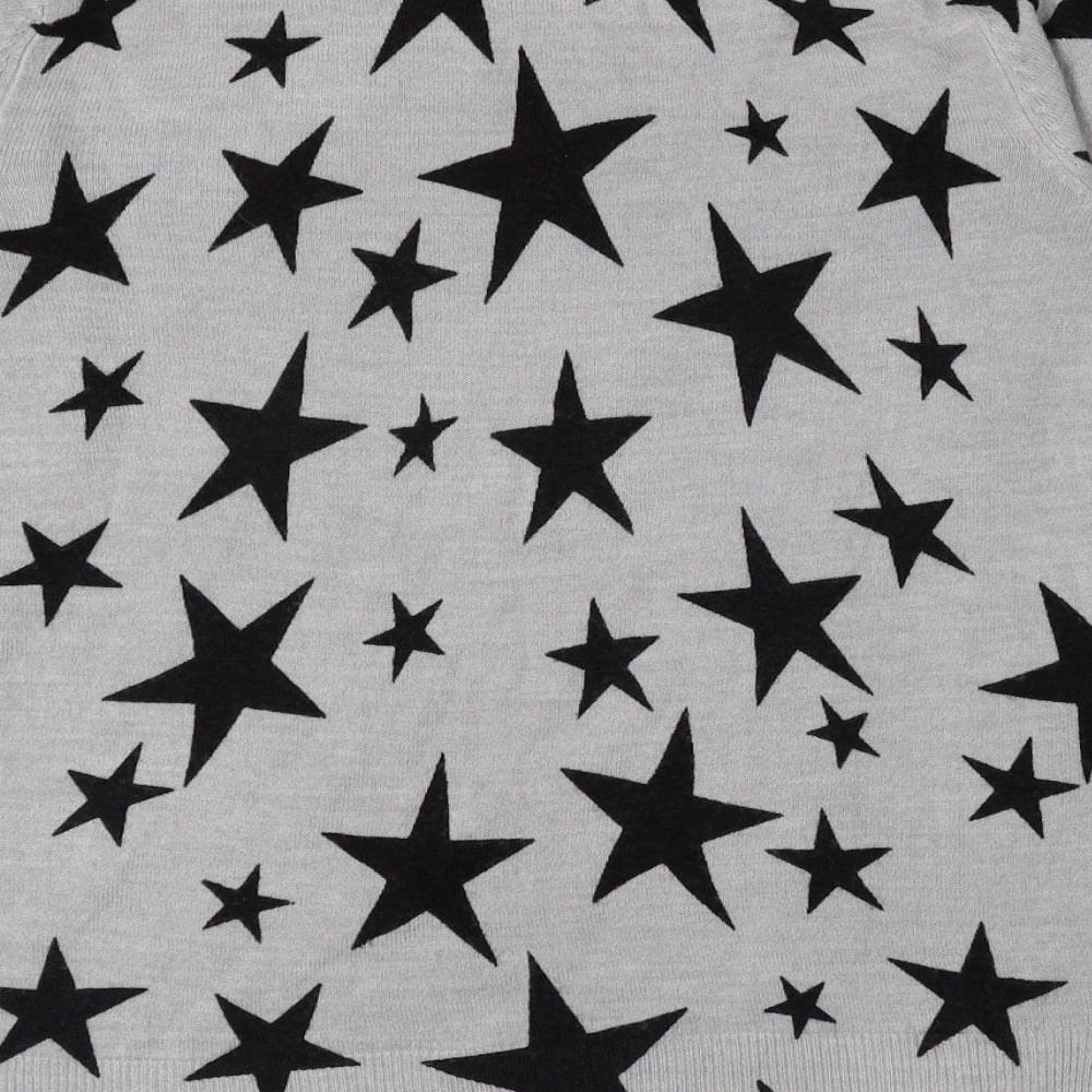 Marks and Spencer Womens Grey Crew Neck Geometric Acrylic Pullover Jumper Size 8 - Stars