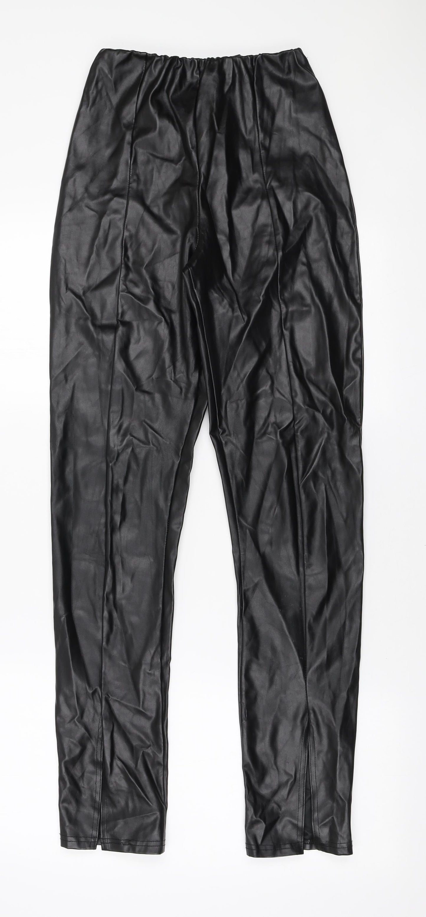 PRETTYLITTLETHING Womens Black Polyethylene Trousers Size 6 L31 in Regular