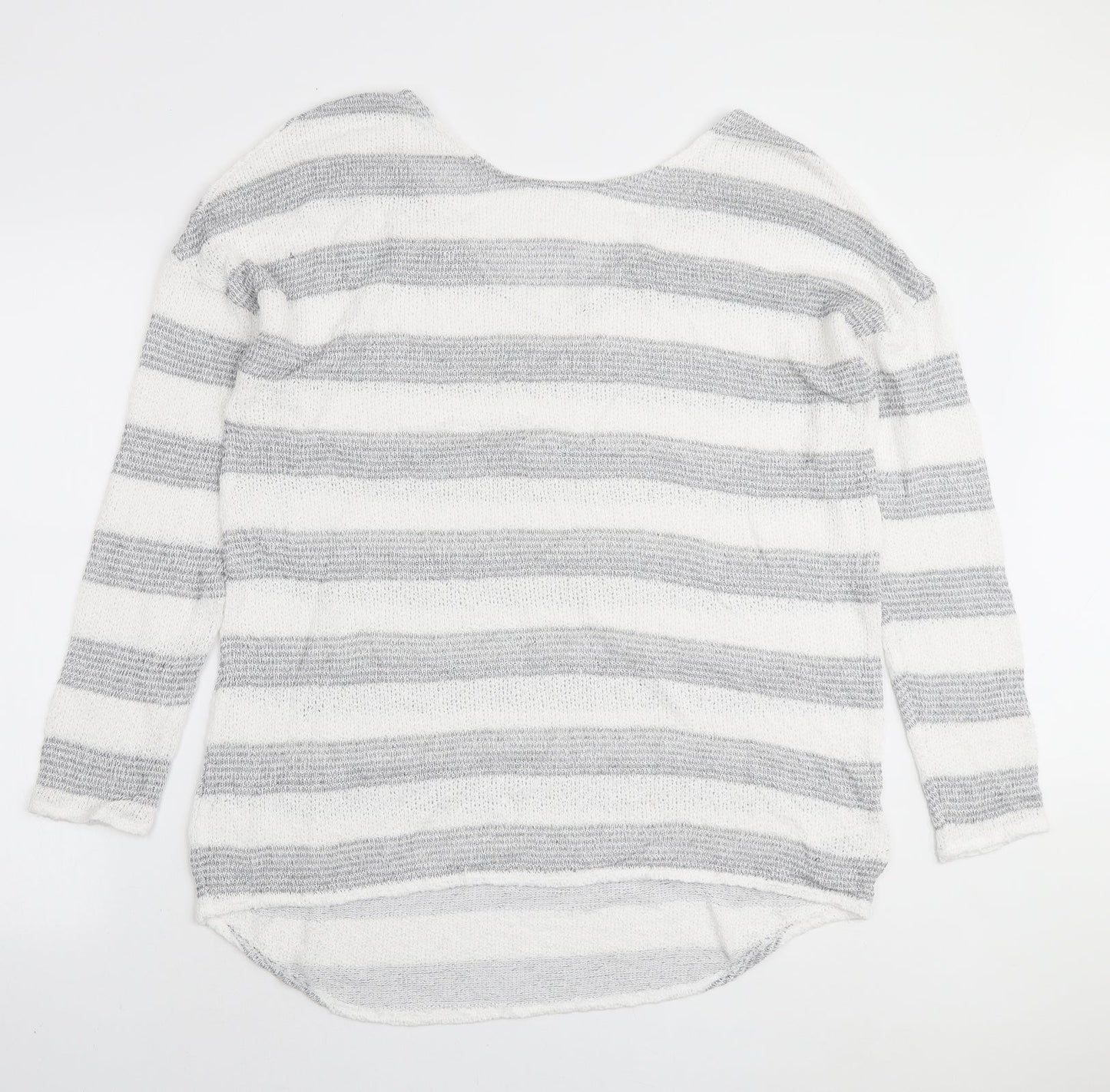 NEXT Womens White Round Neck Striped Viscose Pullover Jumper Size 16