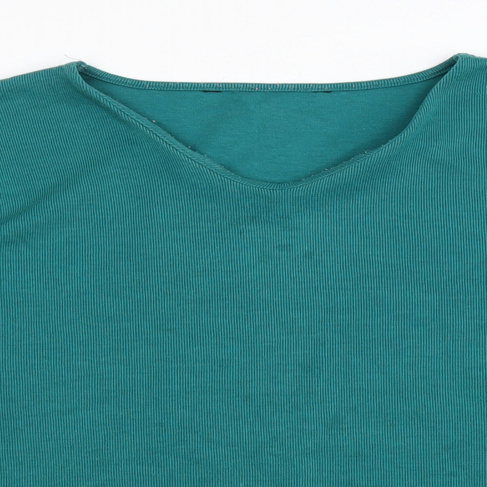 Preworn Womens Green Polyester Basic T-Shirt Size L V-Neck