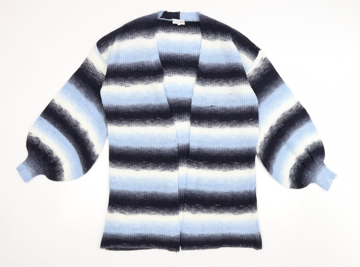 In the Style Womens Black V-Neck Striped Acrylic Cardigan Jumper Size 6
