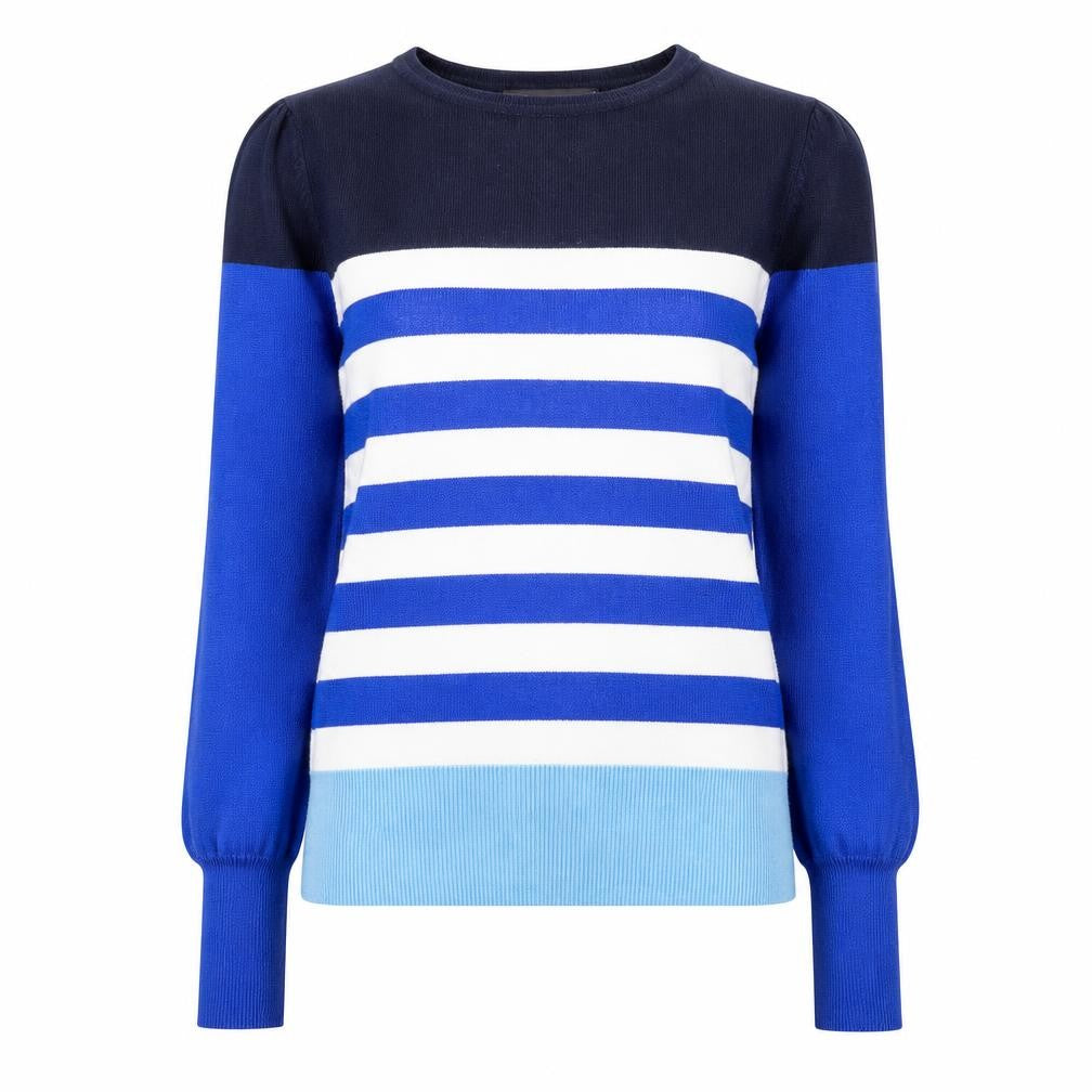 Marks and Spencer Womens Blue Round Neck Striped Viscose Pullover Jumper Size 6