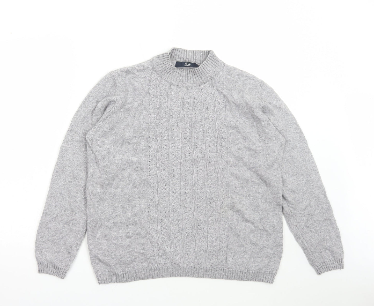 Isle Womens Grey Mock Neck Nylon Pullover Jumper Size M