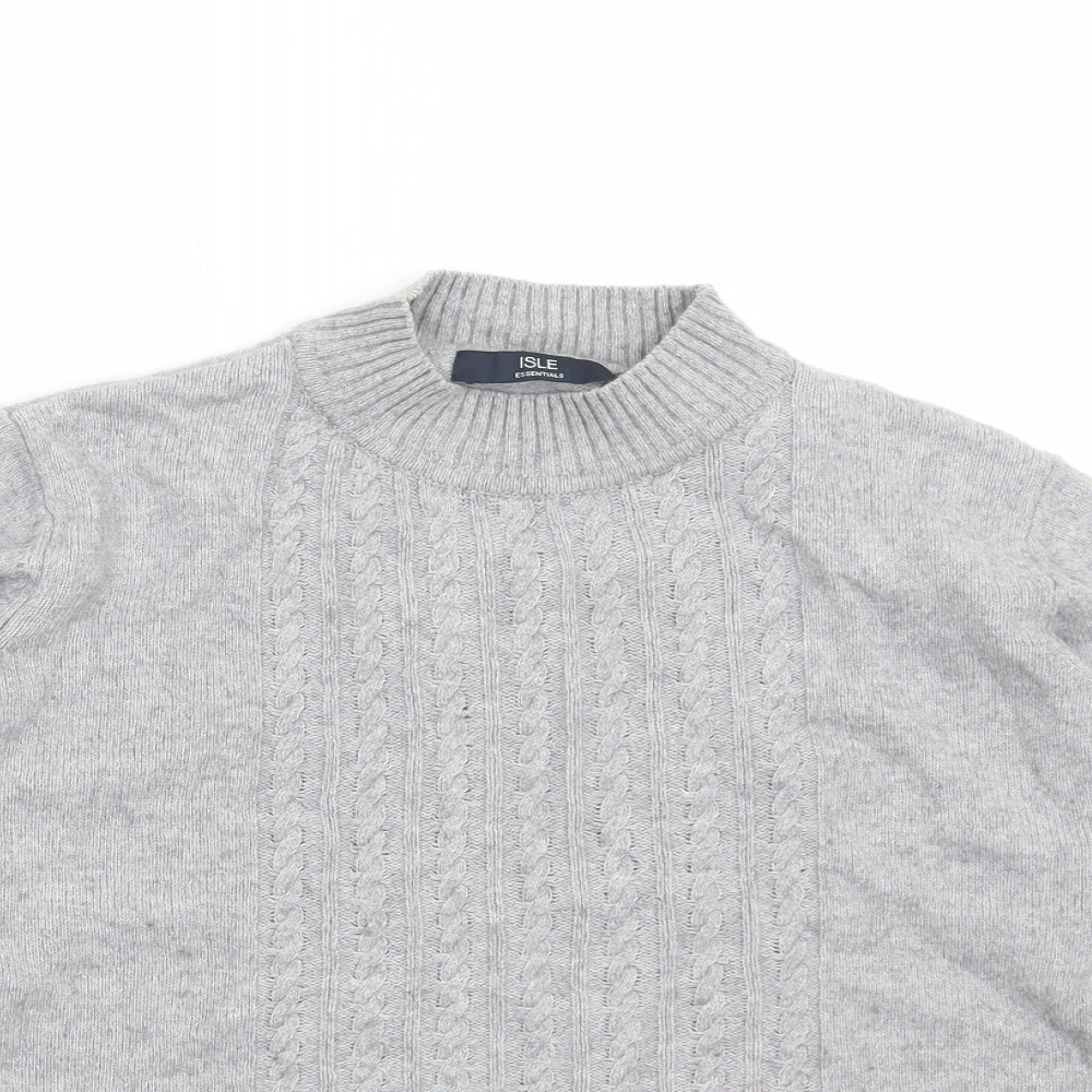 Isle Womens Grey Mock Neck Nylon Pullover Jumper Size M