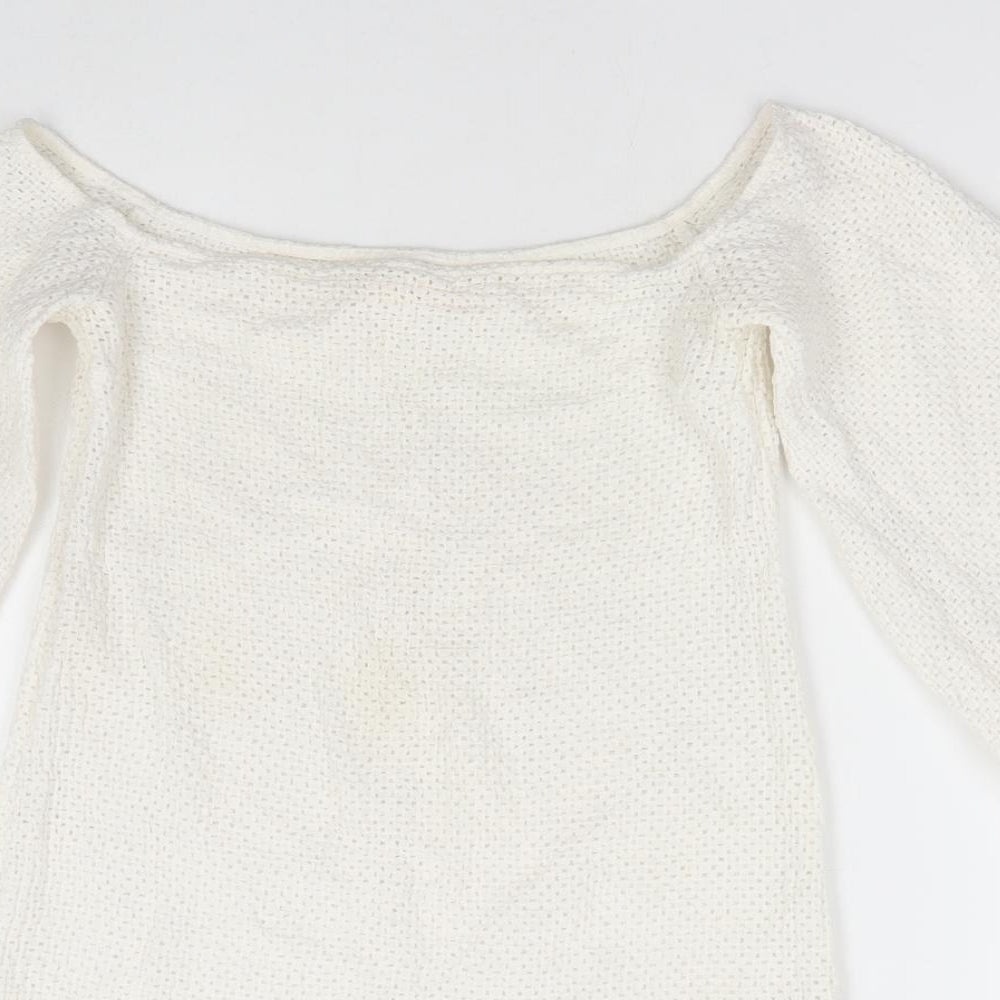 Shakuhachi Womens White Cotton A-Line Size 8 Off the Shoulder Pullover
