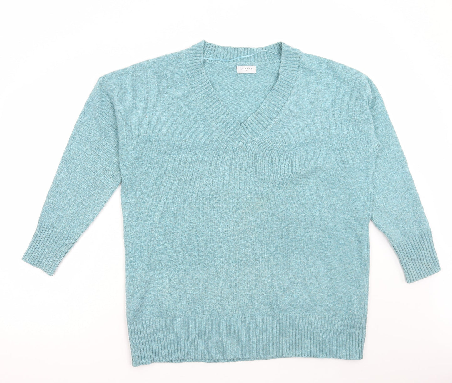 Papaya Womens Green V-Neck Polyester Pullover Jumper Size M