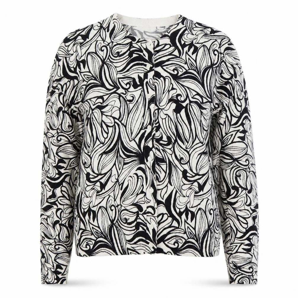 Marks and Spencer Womens Black Round Neck Geometric Viscose Cardigan Jumper Size 8