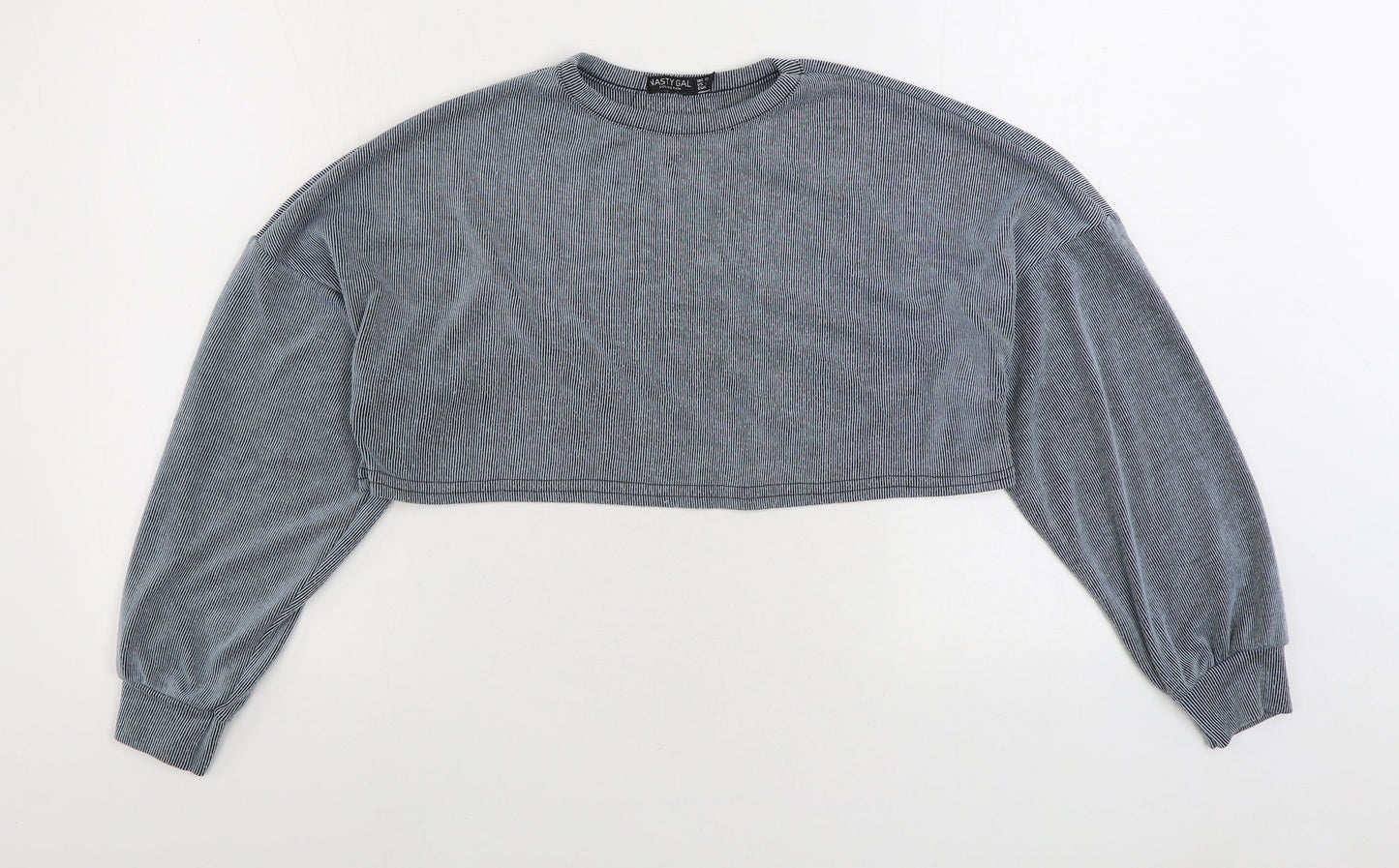 Nasty Gal Womens Blue Striped Polyester Pullover Sweatshirt Size 10 Pullover - Cropped