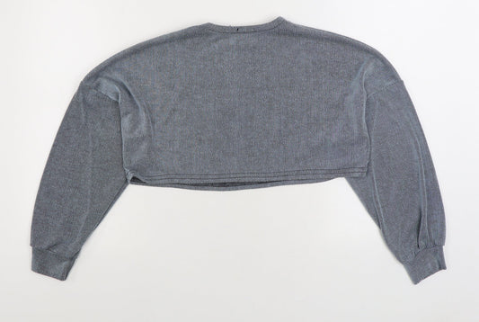 Nasty Gal Womens Blue Striped Polyester Pullover Sweatshirt Size 10 Pullover - Cropped