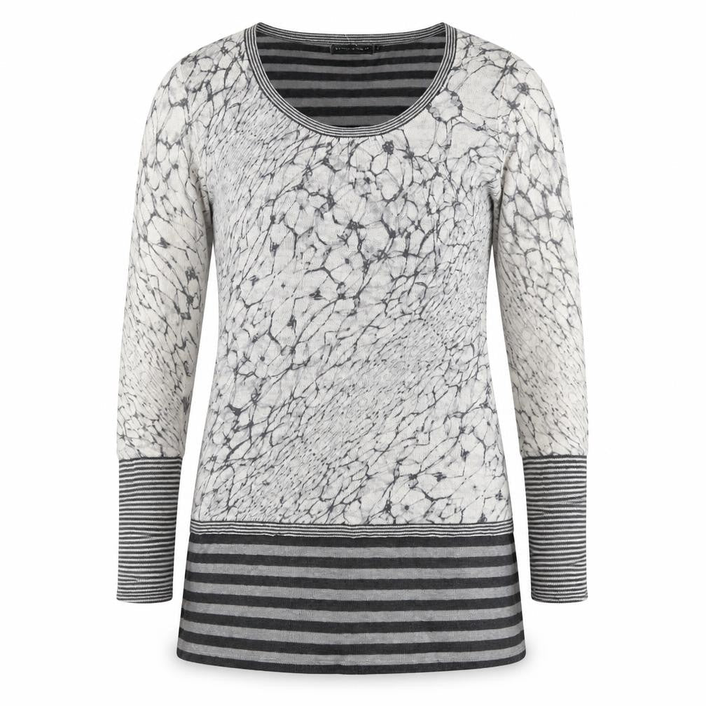 Mini Velvet Womens Grey Scoop Neck Striped Linen Pullover Jumper Size 8