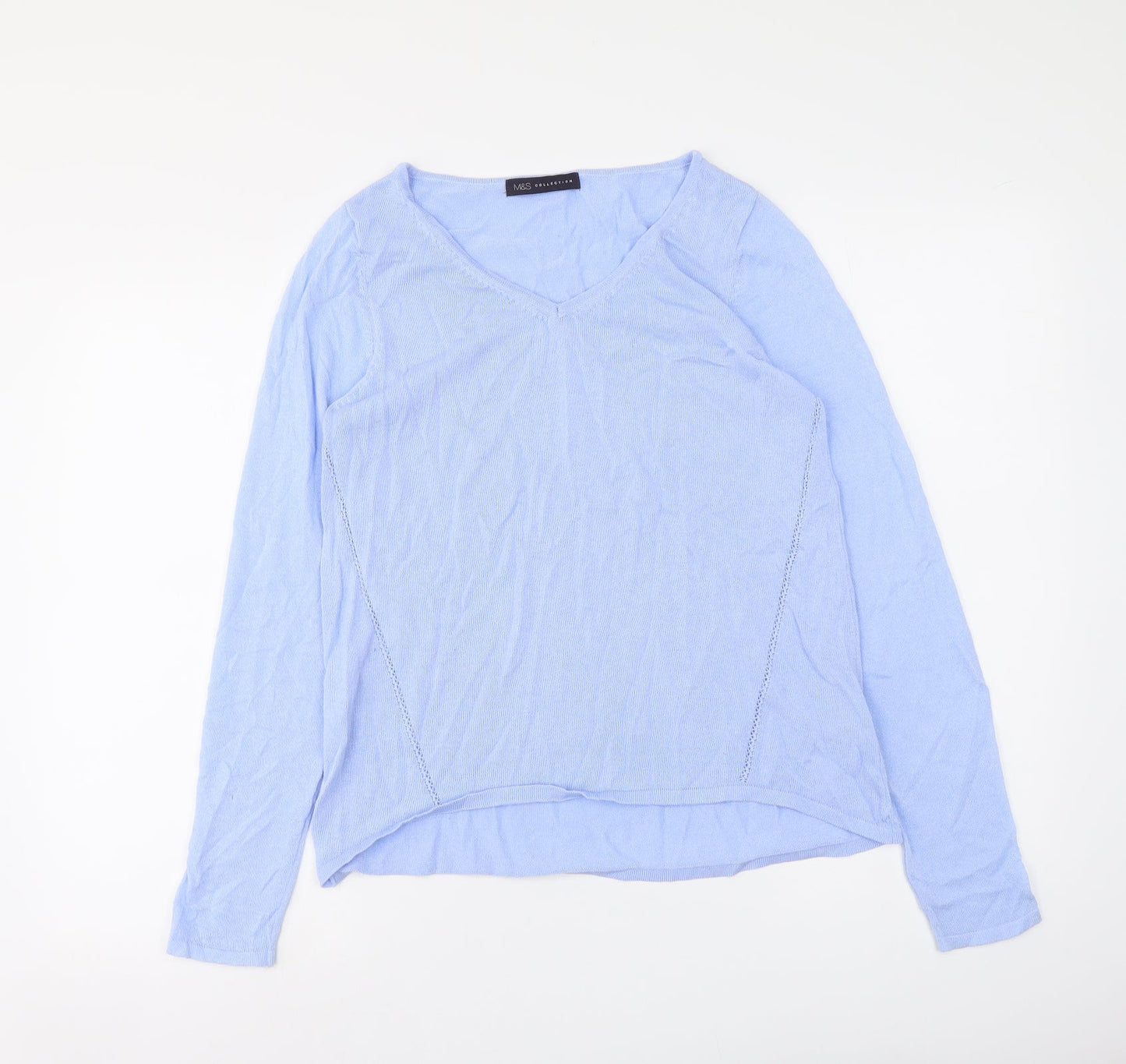 Marks and Spencer Womens Blue V-Neck Viscose Pullover Jumper Size 8