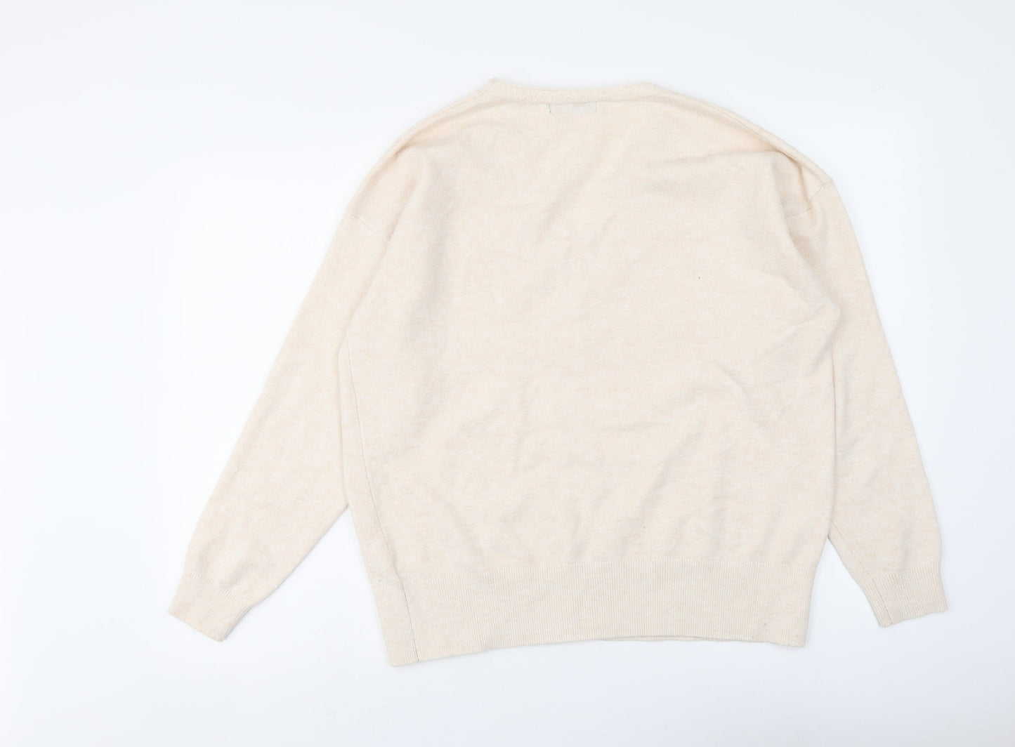 Marks and Spencer Womens Beige V-Neck Acrylic Henley Jumper Size 12