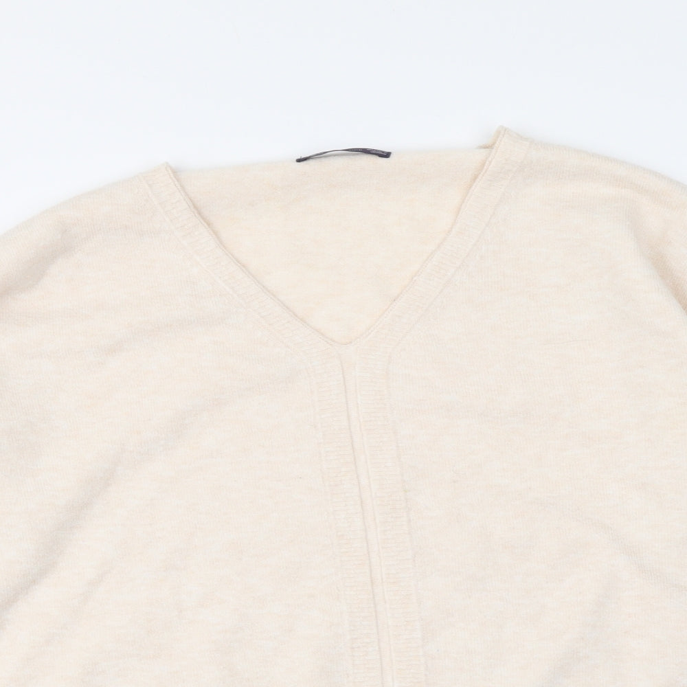 Marks and Spencer Womens Beige V-Neck Acrylic Henley Jumper Size 12