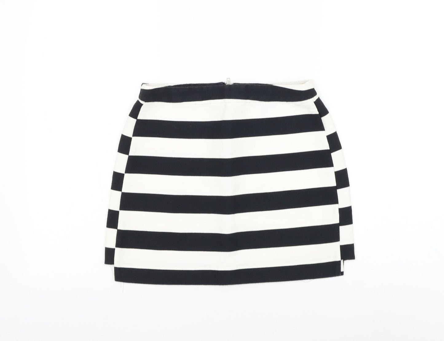 Topshop Womens White Striped Cotton Mini Skirt Size 8 Zip
