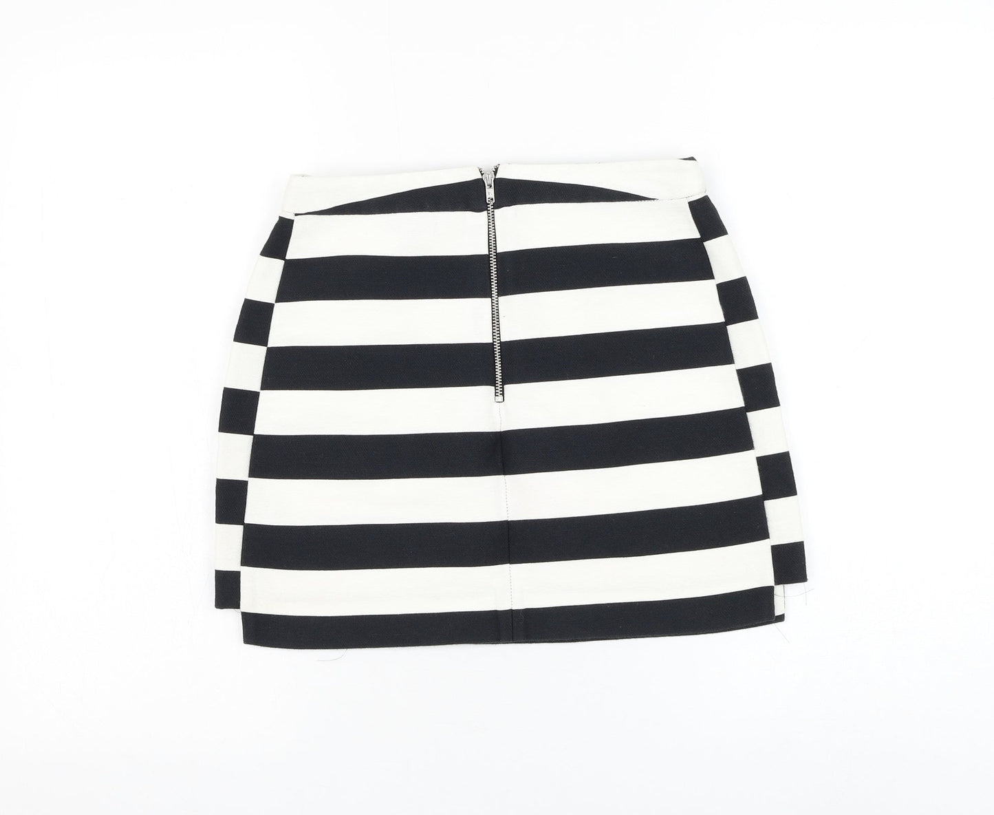 Topshop Womens White Striped Cotton Mini Skirt Size 8 Zip
