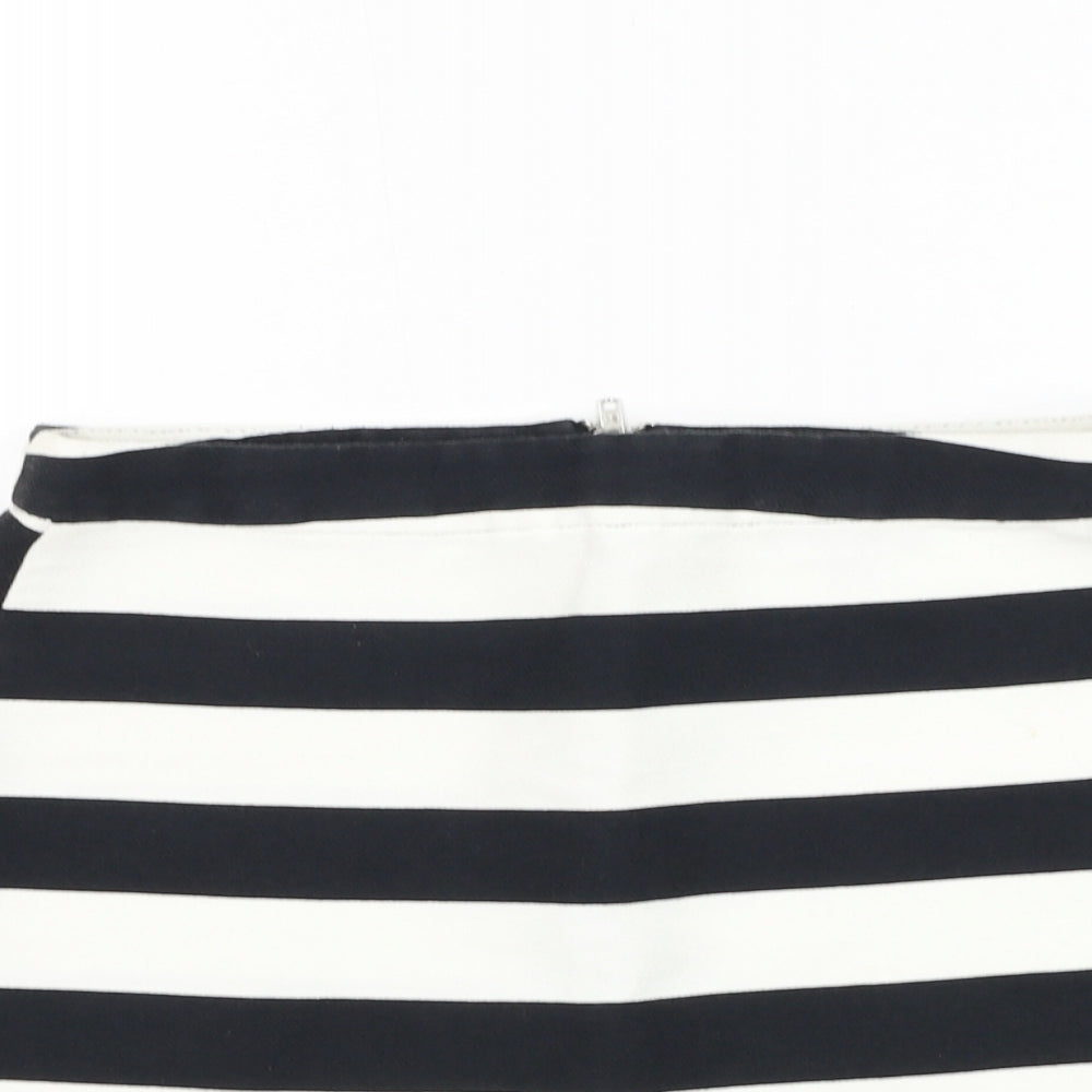 Topshop Womens White Striped Cotton Mini Skirt Size 8 Zip