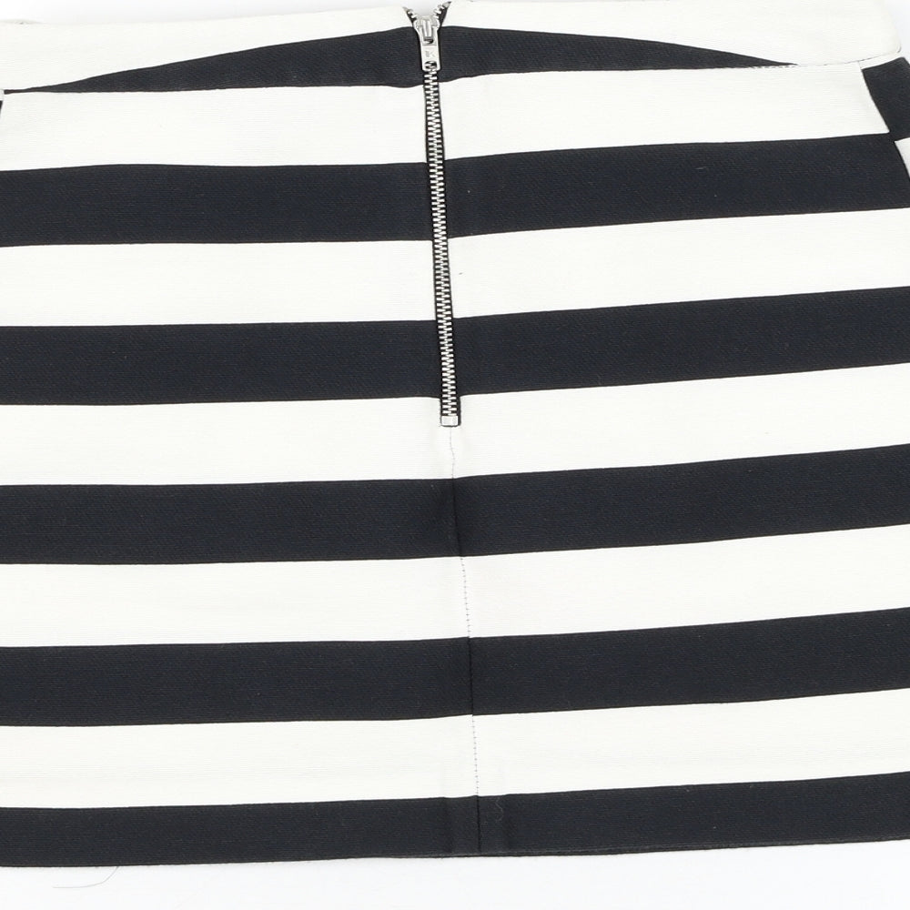 Topshop Womens White Striped Cotton Mini Skirt Size 8 Zip