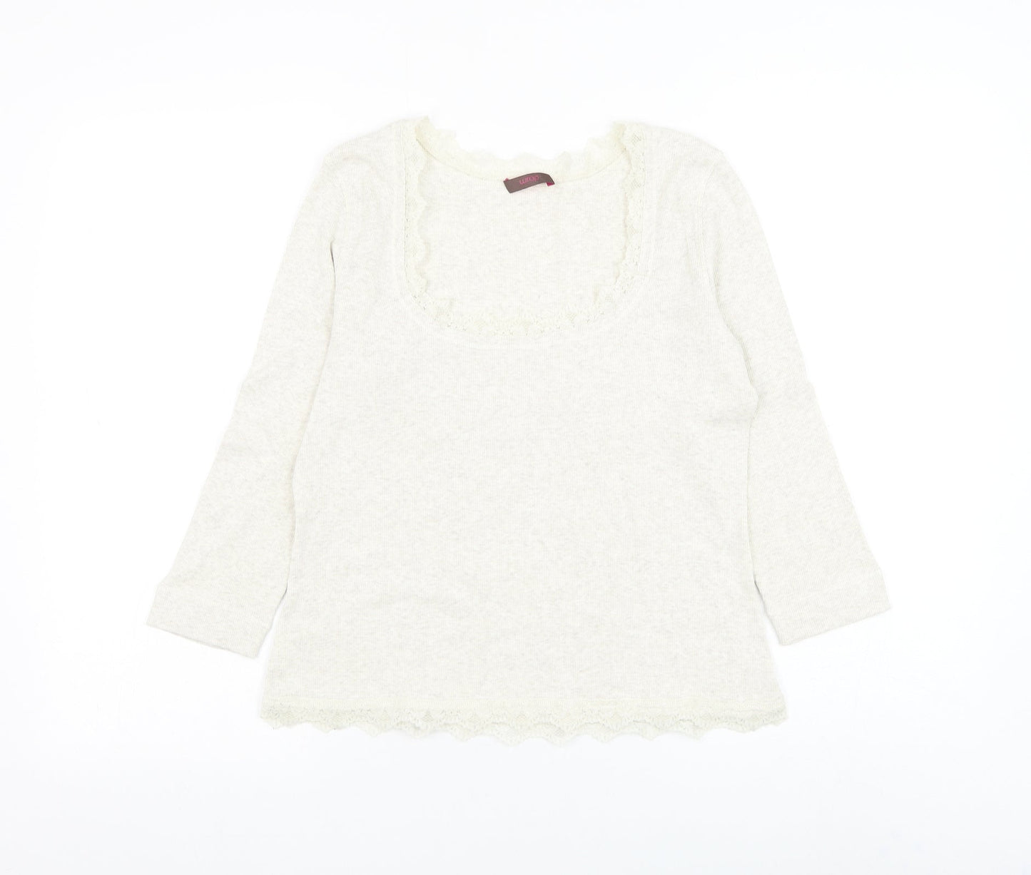 Wrap Womens Ivory Cotton Basic Blouse Size 12 Scoop Neck - Lace Detailing