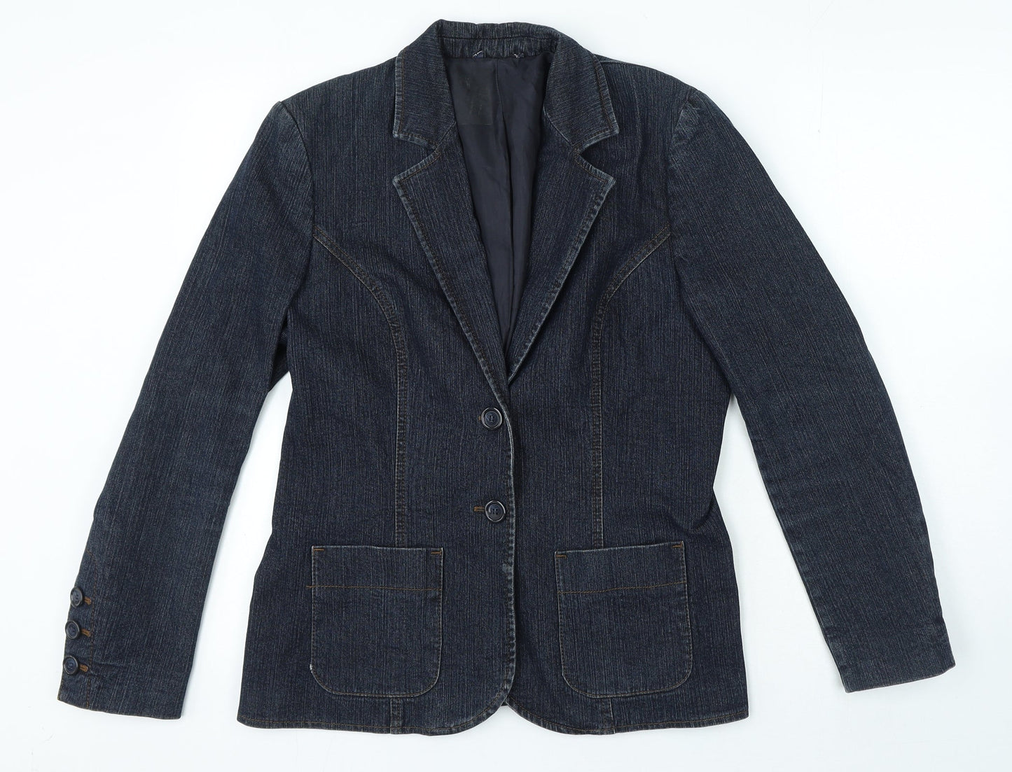 Preworn Womens Blue Cotton Jacket Blazer Size M - Pockets