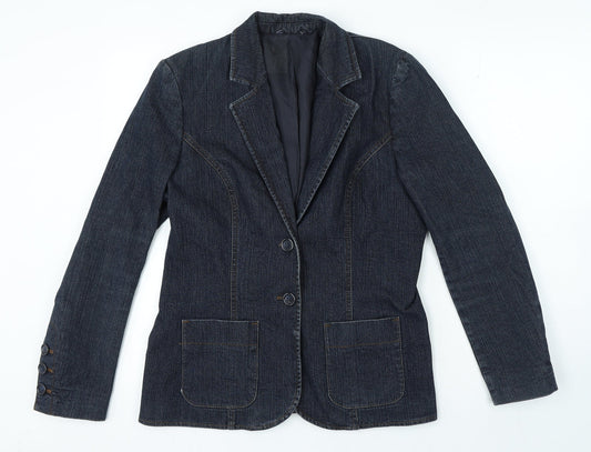 Preworn Womens Blue Cotton Jacket Blazer Size M - Pockets