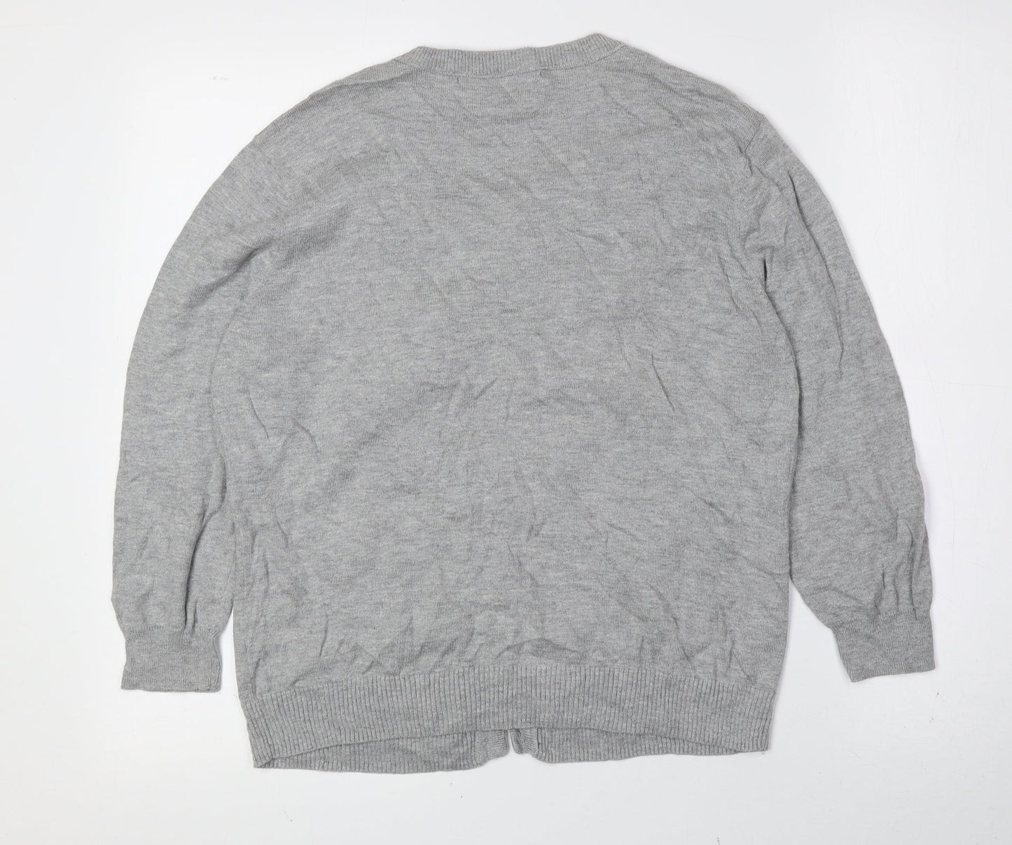 Fenn Wright Manson Womens Grey Scoop Neck Cotton Cardigan Jumper Size XL - Frill Detail